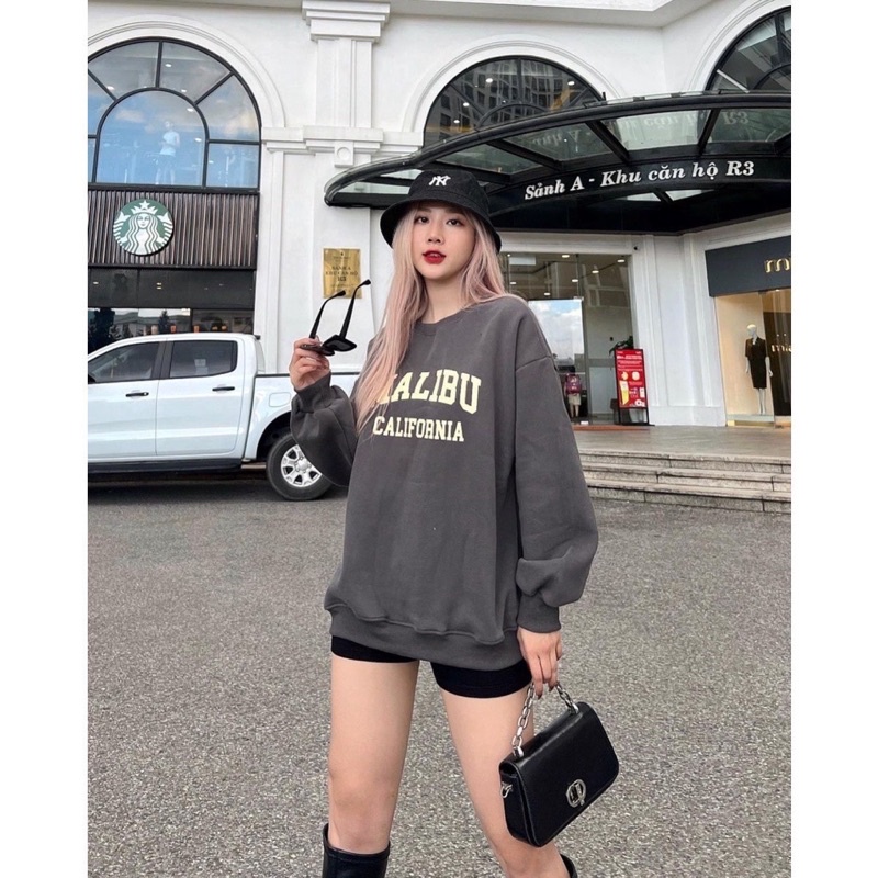 [SIÊU HÓT] Áo Sweater Nỉ Bông In Chữ MALIBU Nhiều Màu Form Rộng Tay Phồng(Ảnh Thật)