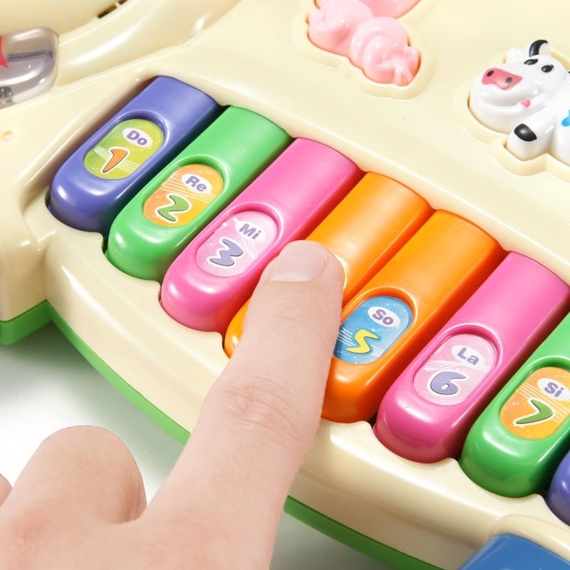 Đồ chơi đàn piano hình con vật AIQ cao cấp, Đàn Piano hình con bò, thỏ đèn led sáng nhấp nháy, âm thanh 2 chế độ