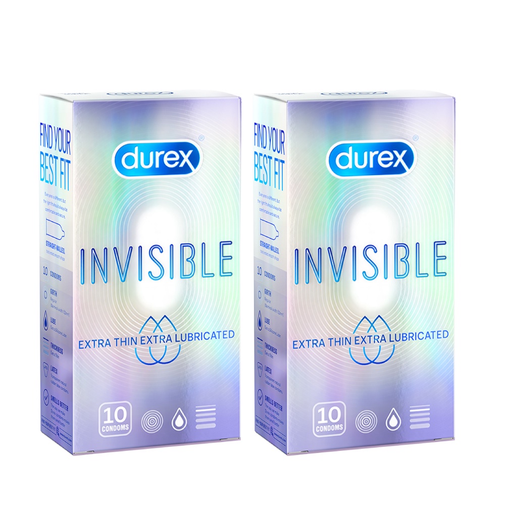 Bộ 2 hộp bao cao su Durex Invisible Lubricated siêu mỏng, bôi trơn (size 52mm, 10 bao/hộp)