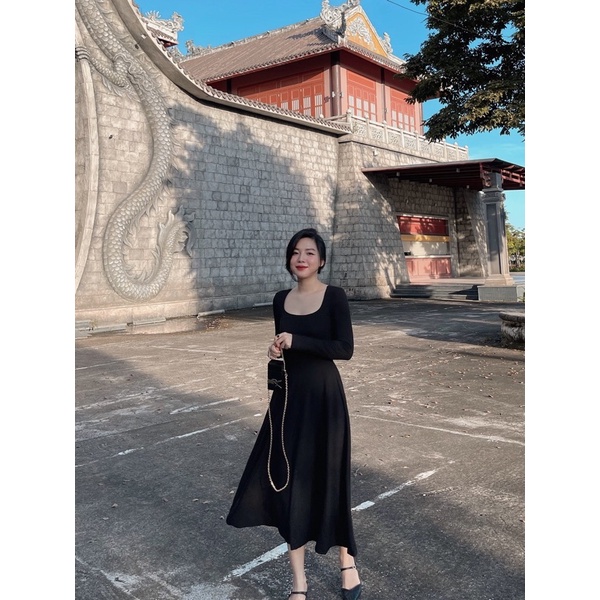 ( Ảnh thật ) V0903 Váy cotton tăm cổ vuông dáng dài