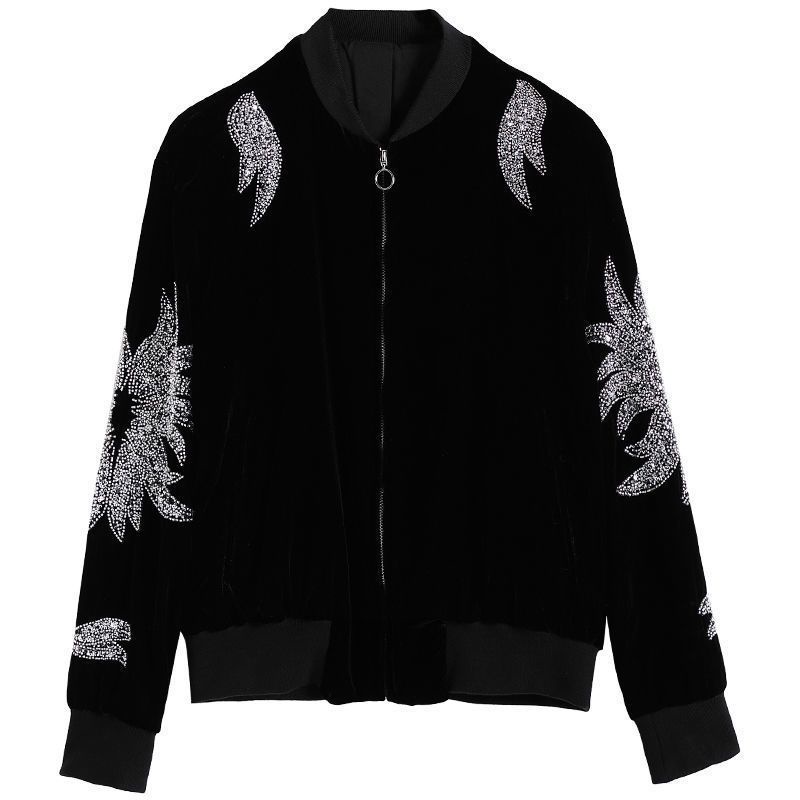 Gold velvet jacket women's 2022 Spring and Autumn new sequins black cardigan baseball shirt women's trend