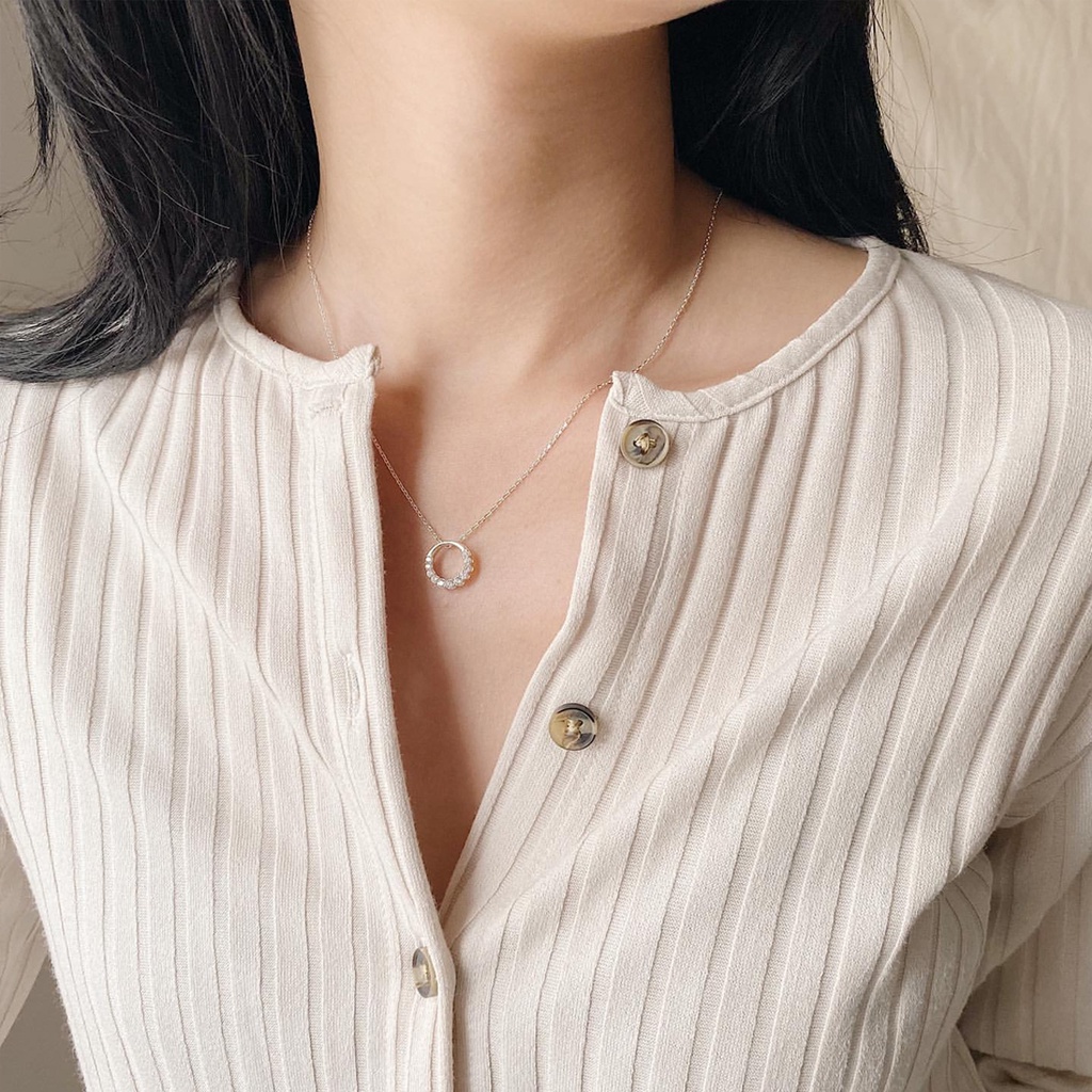 Dây chuyền bạc nữ PANSY hình tròn nạm đá nữ tính, vòng cổ ENDLESS SPACE bạc đẹp