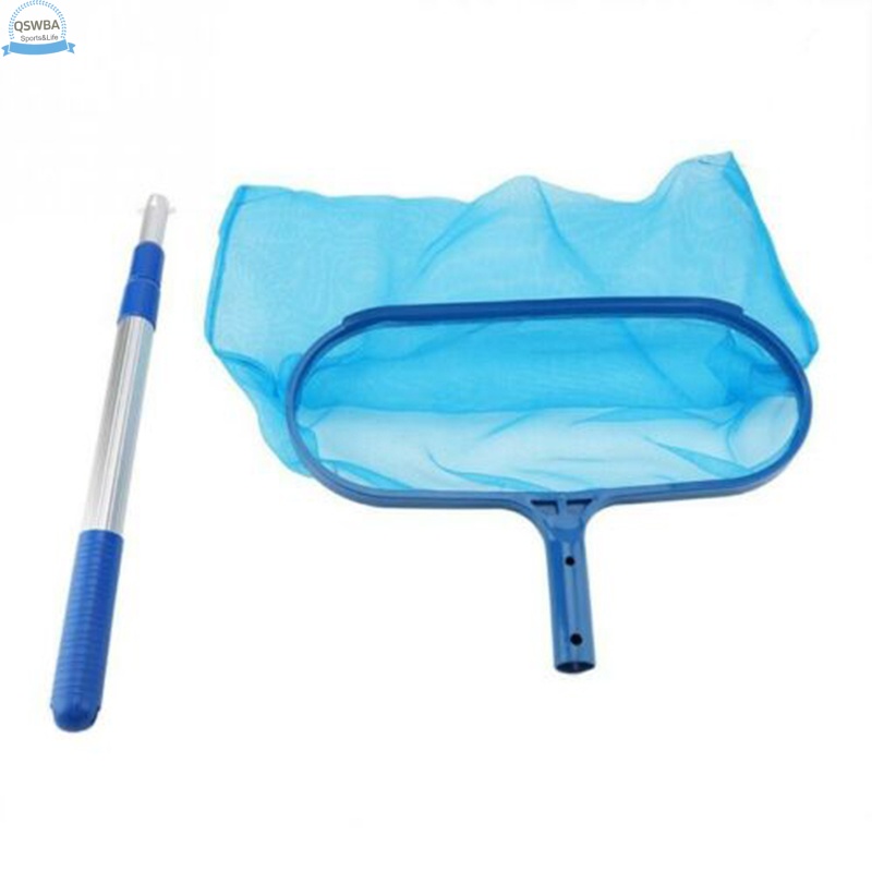 Qswba Swimming Pool Deep Bag Leaf Rake Mesh Skimmer With Telescopic Pole Cleaning Tool