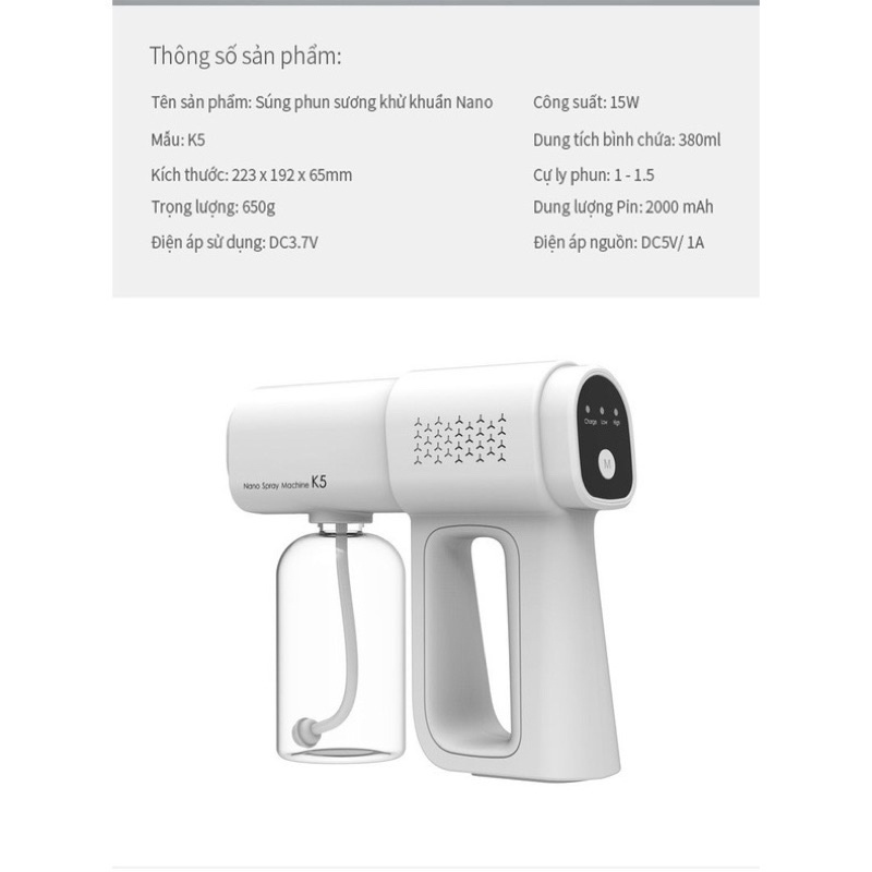 HCM máy phun khử khuẩn nano 8 đend SÚNG phun sương diệt vi khuẩn có hại ngăn ngừa dịch bệnh súng diệt khuẩn k5