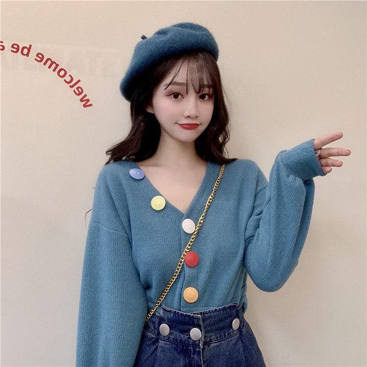 Áo dệt kim cổ chữ V thời trang mùa thu 2020 cho nữ