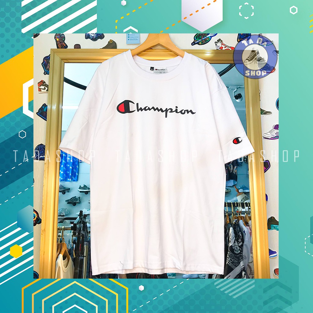 Áo Phông Trắng oversize Nam Nữ CHAM.P.iion ảnh thật