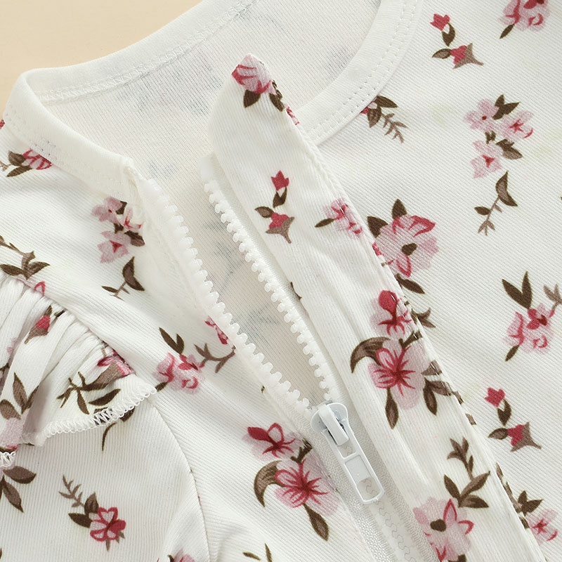 Bộ Áo Liền Quần Dài Tay Cổ Tròn In Hoa Thời Trang Mùa Thu Cho Bé Gái 0-24 Tháng Tuổi