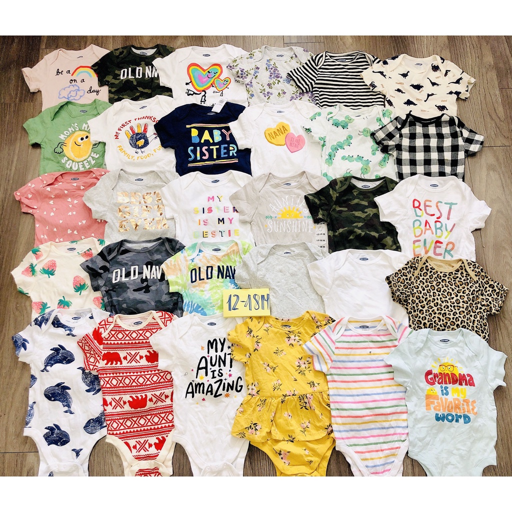 Set 5 chiếc body chip cho bé vải cotton 100%, bodysuit ngắn tay cho bé trai, bé gái, bodysuit cho bé hàng xuất dư xịn
