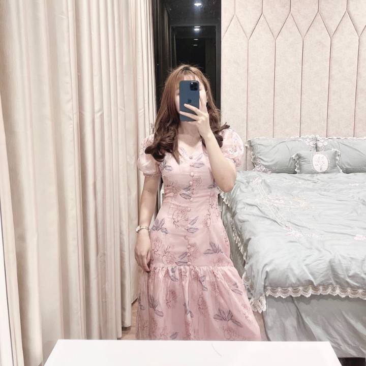 Váy đầm hoa vải tơ cổ V 👗𝐌𝐀̂̃𝐔 𝐇𝐎𝐓 𝐍𝐇𝐀̂́𝐓👗Thời trang nữ đi dạo đi chơi đi biển cao cấp Full size S M L