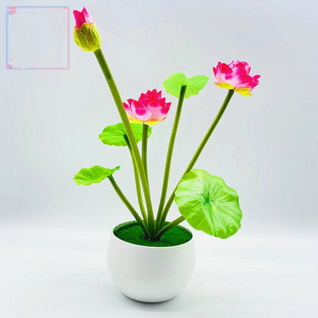 Chậu Hoa Sen Nhân Tạo Màu Sắc Tươi Sáng Dùng Trang Trí Nhà Cửa