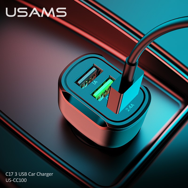 USAMS Cốc Sạc Trên Xe Hơi C17 3 Cổng Usb for IPHONE OPPO SAMSUNG HUAWEI VIVO XIAOMI