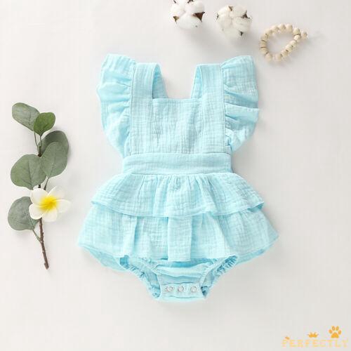 Bộ áo liền quần nhún bèo bằng cotton dễ thương cho bé sơ sinh 0-18 tháng