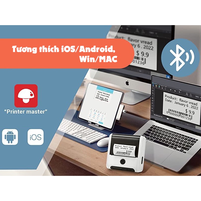 Máy In Nhãn Di Động M200, Bluetooth, In Qua App