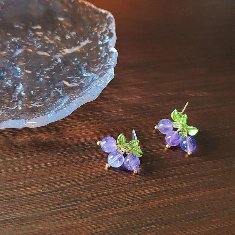 Bông Tai Hình Lá Nho Màu Tím/Xanh Lá Thiết Kế Đơn Giản Xinh Xắn