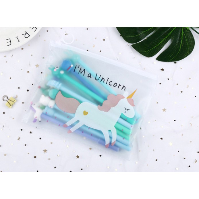 Set 20 bút bi nước hình thú ngộ nghĩnh - bút gel kèm túi zip