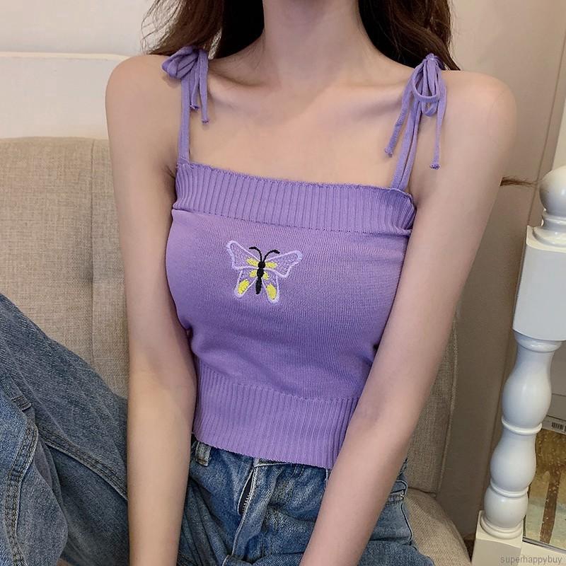 Áo dệt kim không tay thêu hình bướm thời trang nữ | BigBuy360 - bigbuy360.vn