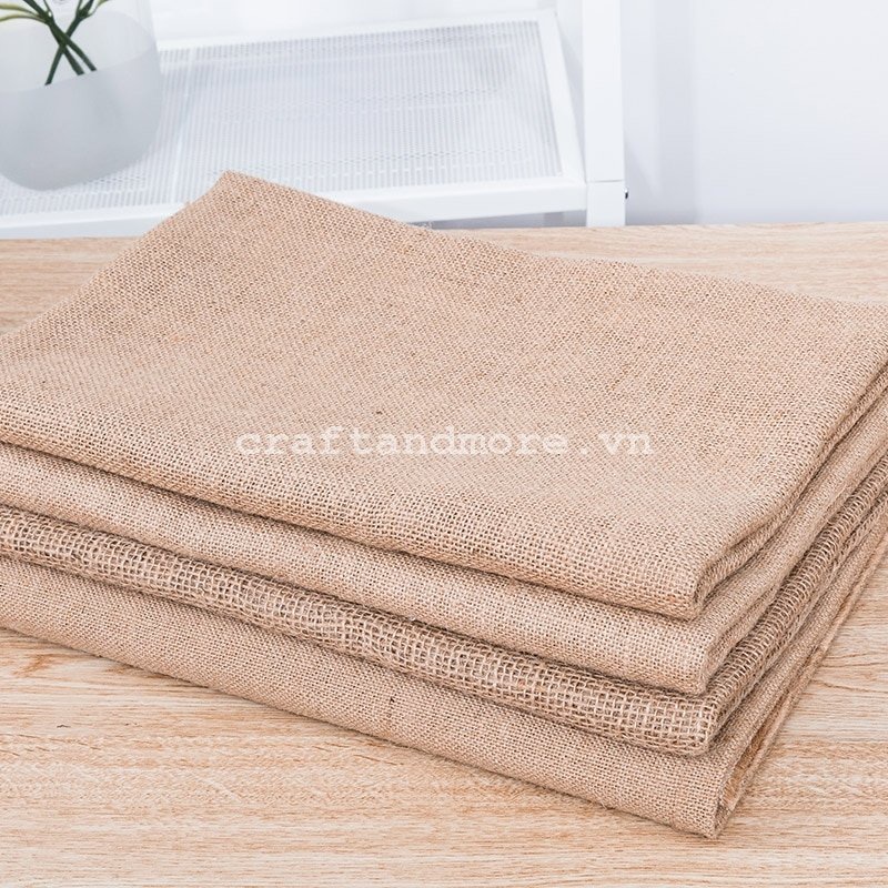 Vải bao bố đay thô nâu dày vintage decor
