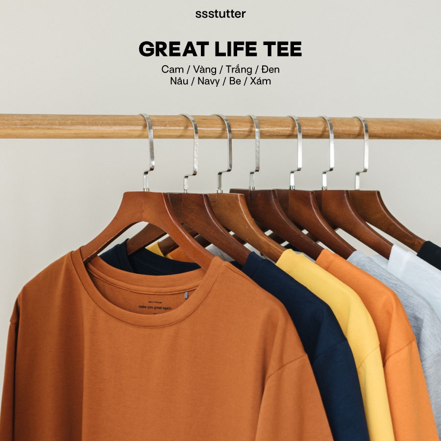 Áo thun cotton nam nữ unisex SSSTUTTER phông trơn nhiều màu cổ tròn ngắn tay thấm mồ hôi Great Life Tee