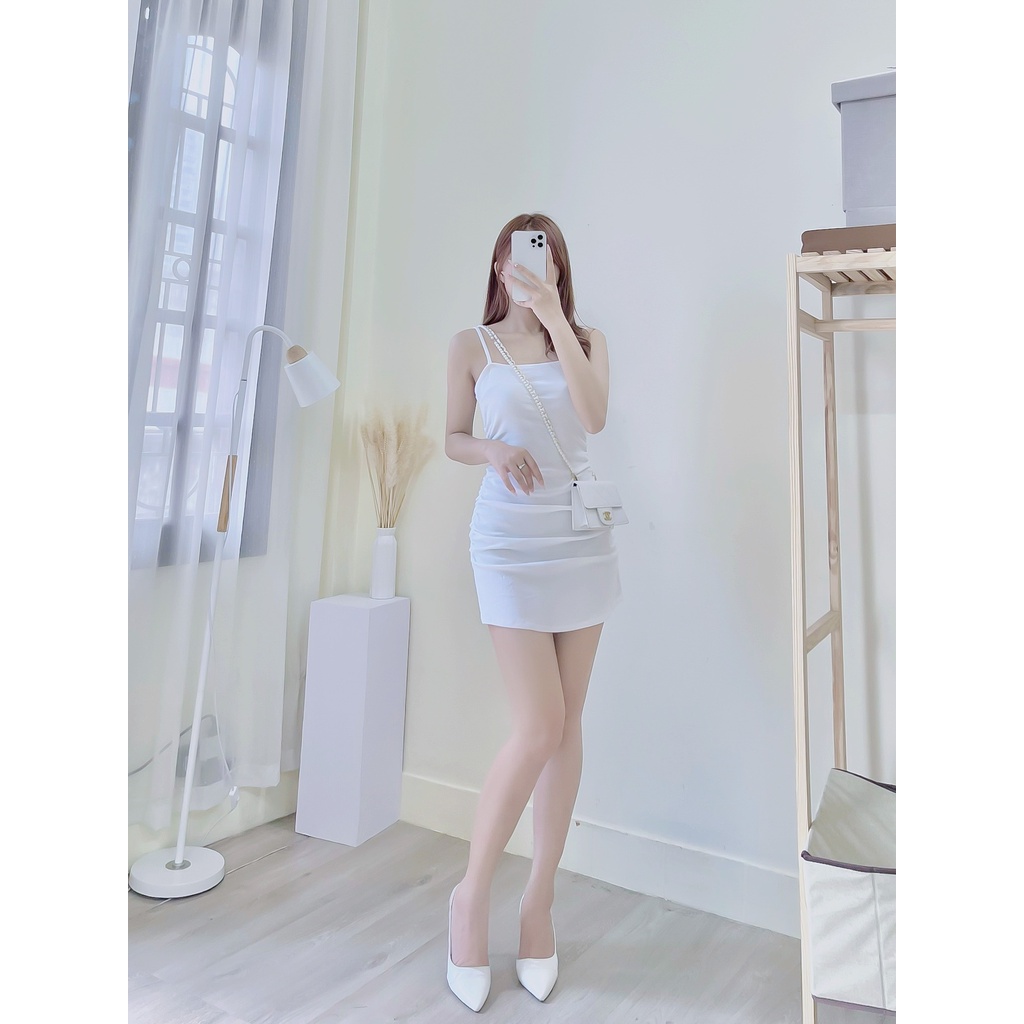 Váy hai dây body sợi bún dúm eo giấu bụng - CHUPPY - VBD