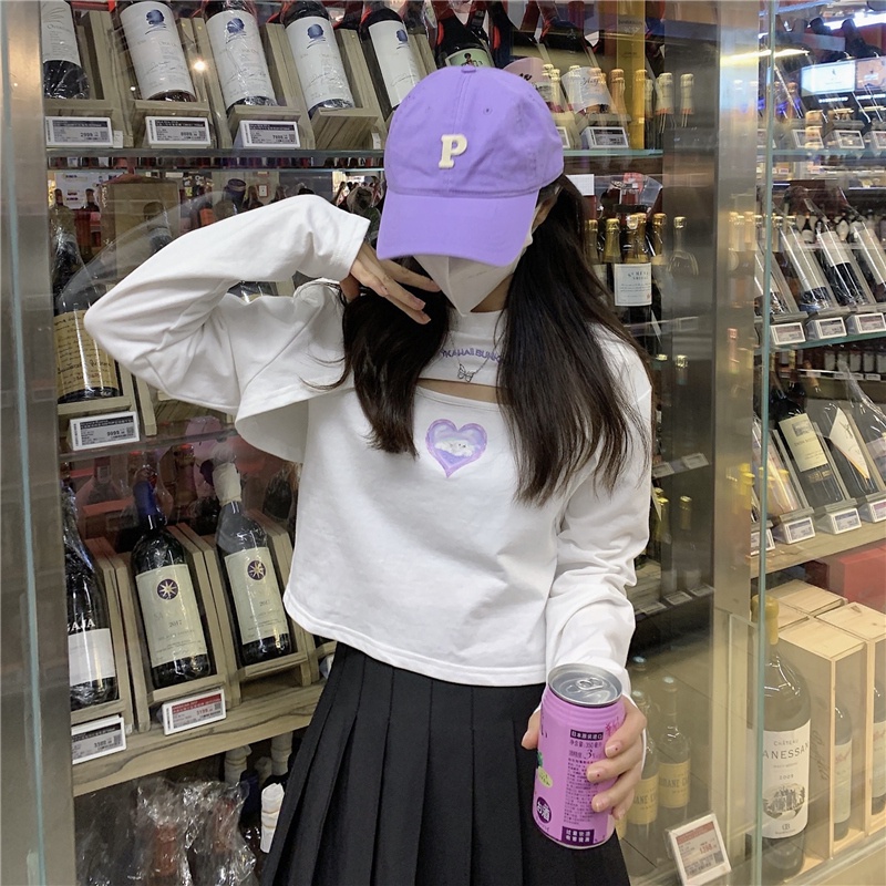 【ZHELIHANGFEI】Áo Thun Tay Dài Form Rộng Lưng Cao Dễ Phối Đồ