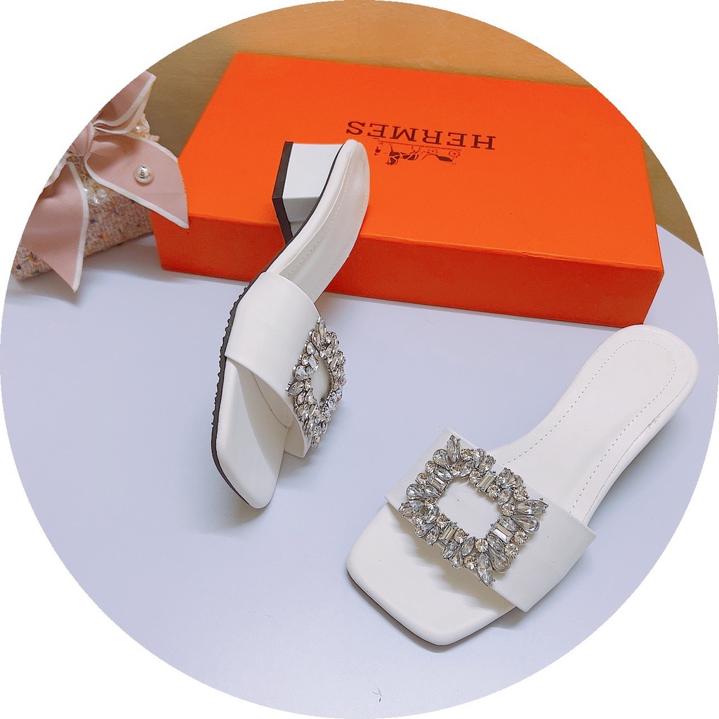 Dép nữ gót 3p hàng đẹp thích hợp dạo phố, quai đá vuông trắng