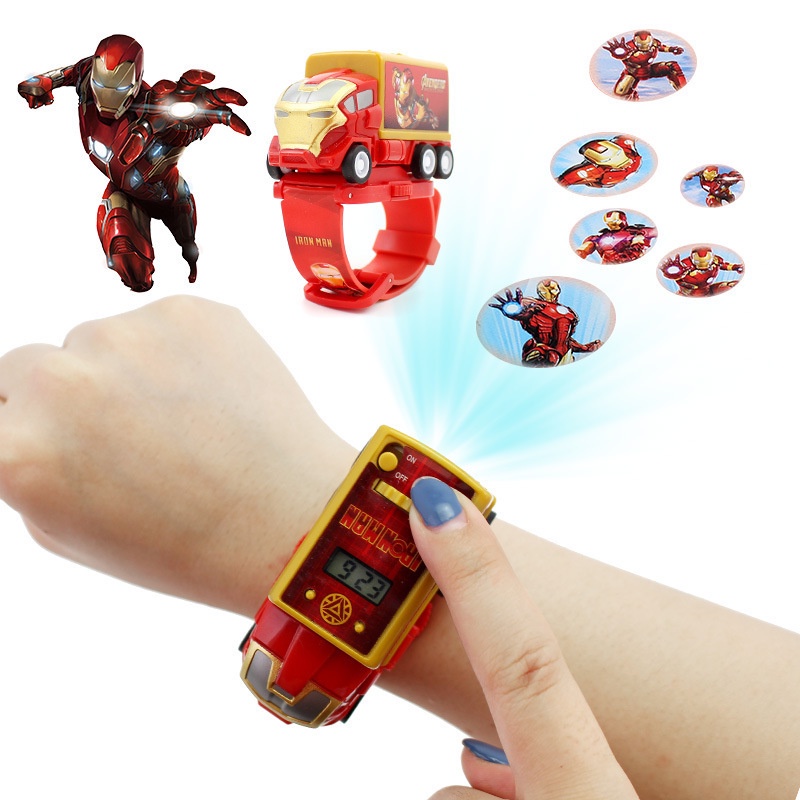 Đồng Hồ Điện Tử Hình Xe Hơi Hoạt Hình 3d Avengers Captain America Ironman Hulk Spiderman