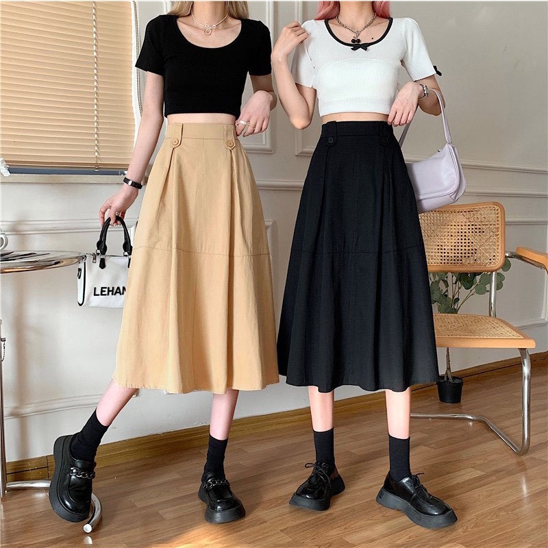Chân váy kaki chữ a dáng dài phong cách cơ bản , Váy chất liệu kaki mêm + lớp lót trong dày dặn  , MS : 18