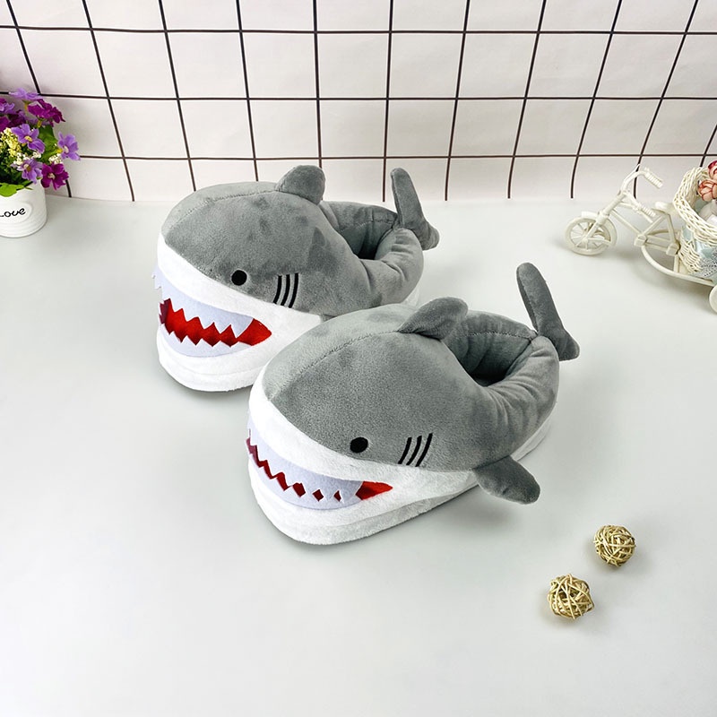 giày Dép bông đi trong nhà đế dày hình cá mập dễ thương ấm áp