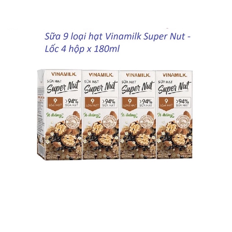 Sữa Hạt Vinamilk Hạnh Nhân/ Đậu Đỏ/ Óc Chó Lốc 4 hộp 180ml