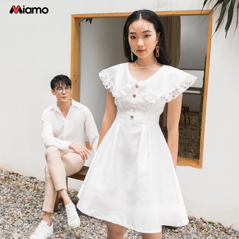 [Freeship] Set đồ đôi áo sơ mi nam - đầm nữ cute thời trang Miamo NB222 (kèm ảnh thật)