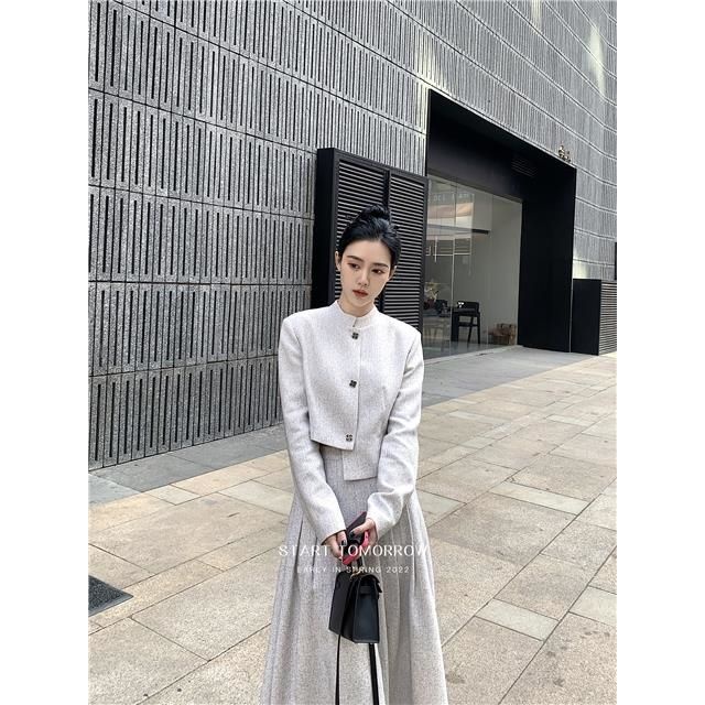 FXDAZI Phong cách mùa thu mới!  dài tay Cardigan Jacket+Pleated Dress Pháp thanh lịch cao cấp