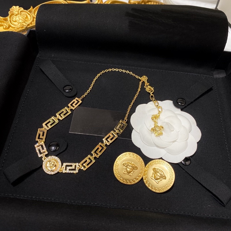 Set ver-sa.ce titan vòng cổ + khuyên tai nữ, chocker thương hiệu nữ cá tính