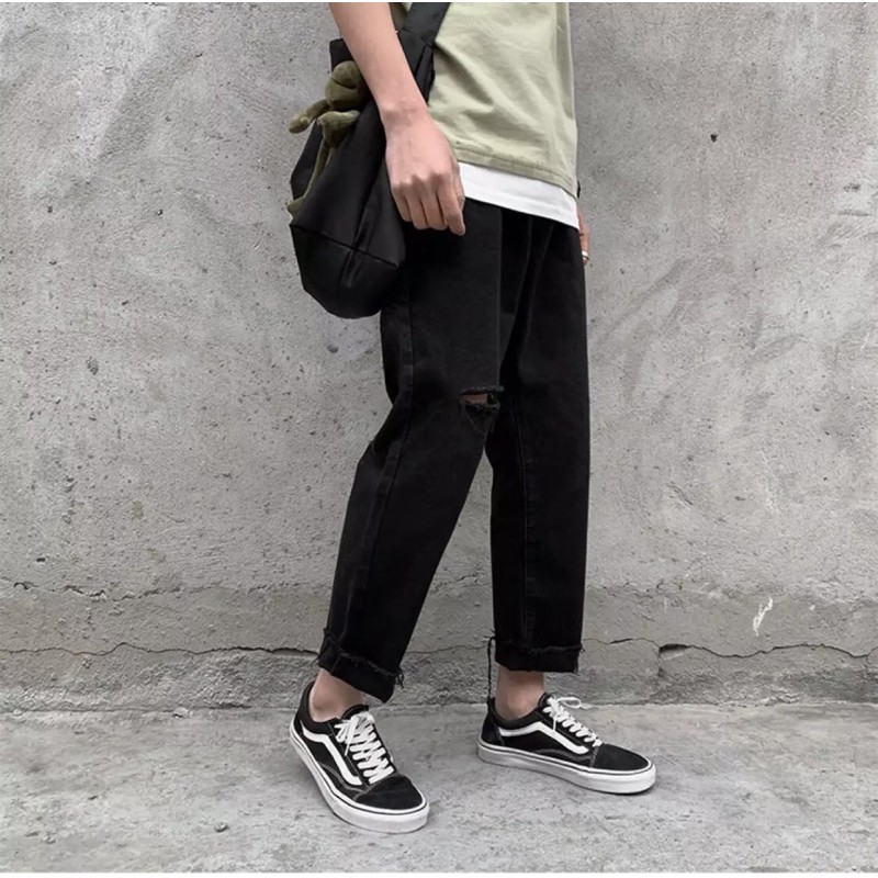 Quần Jean Baggy nam đen+ xanh sky rách gấu+ rách gối style hàn quốc 2021 | BigBuy360 - bigbuy360.vn