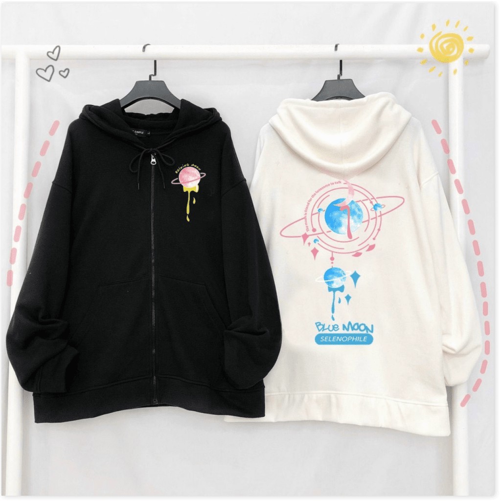 ÁO KHOÁC HOODIE DÂY KÉO CÓ NÓN HỌA TIẾT TINH CẦU TÌNH YÊU