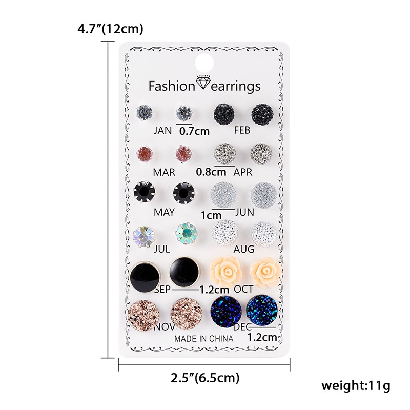 Set 12 Đôi Khuyên Tai Thẻ Tròn Đính Đá Nhiều Màu Thời Trang Cho Nữ