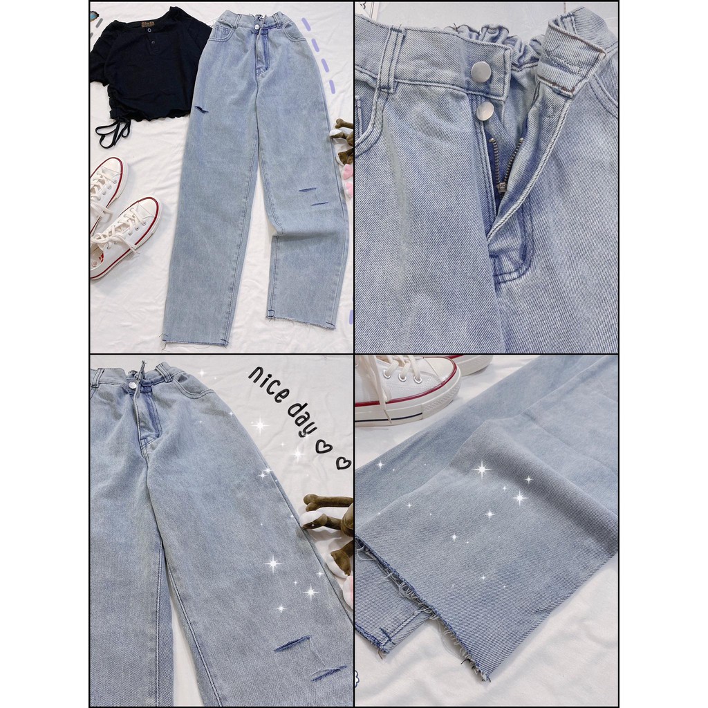 Quần jean YAYSHOP phong cách Uzzang from baggy rách 2 nút chất dày dặn tôn dáng cực hot