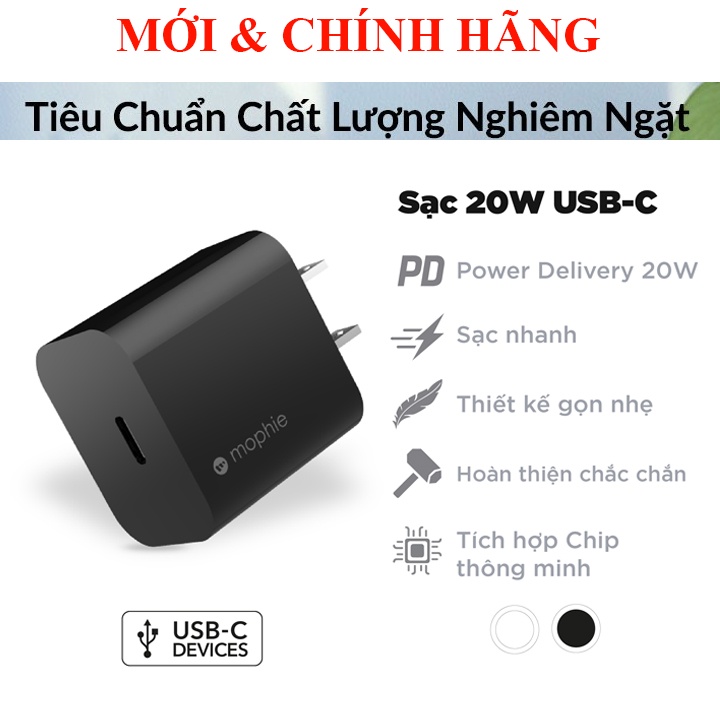 Sạc nhanh đạt chuẩn MFi Thương hiệu Mỹ Mophie Power Delivery 20W, 18W