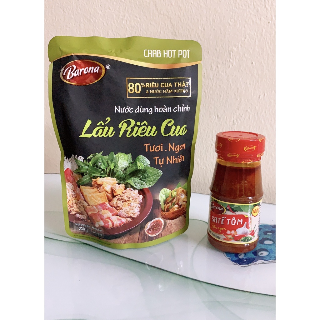 [Lẩu Riêu Cua] Combo Nước Dùng Hoàn Chỉnh Barona Lẩu Riêu Cua 230g Và 1 Lọ Sa tế Tôm Barona