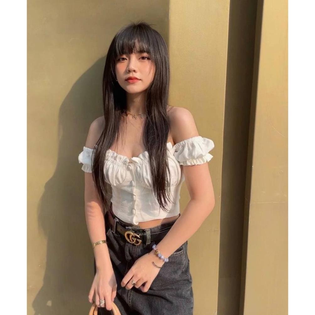 C3 Áo Croptop Nhún Ngực Nút Bọc AMO