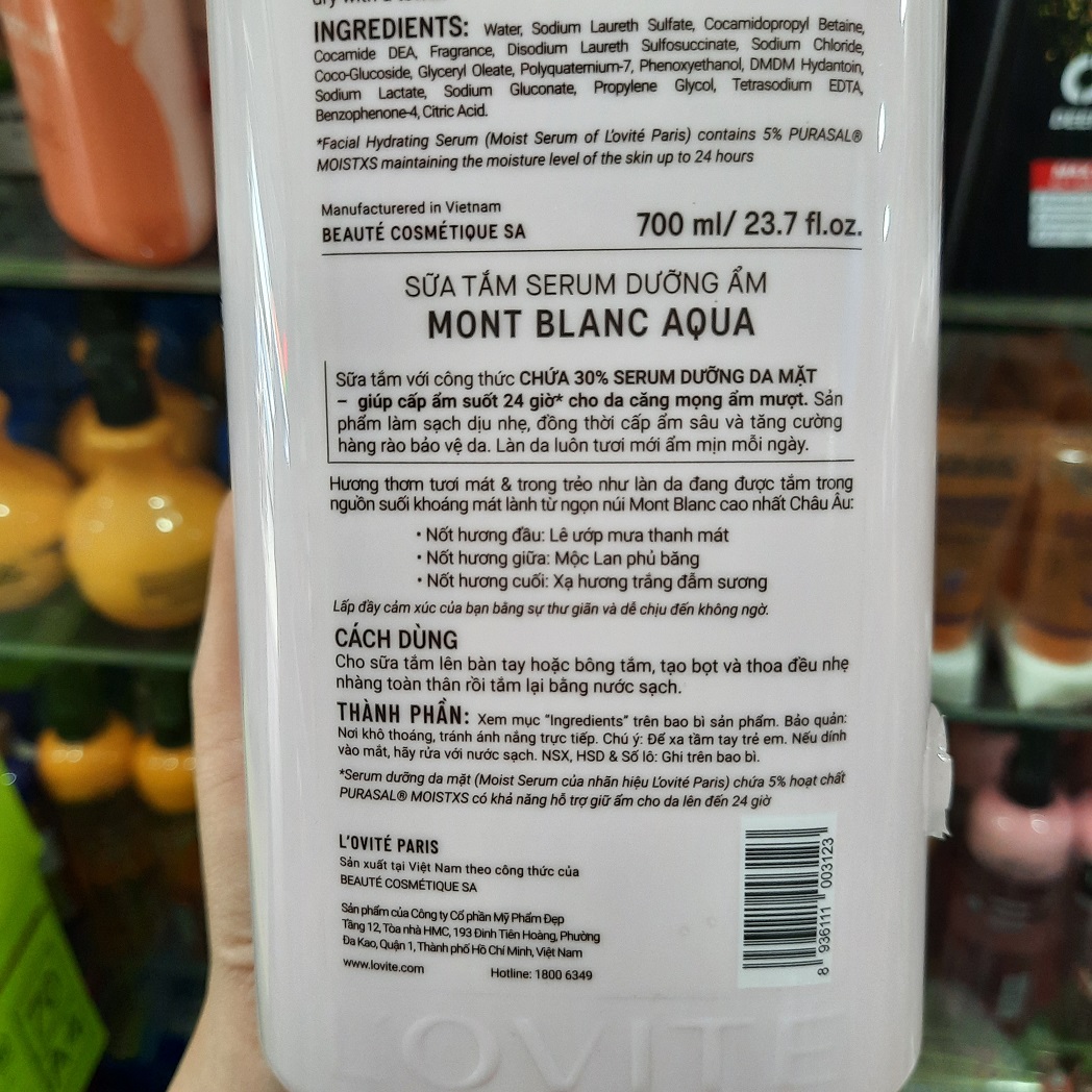 Sữa Tắm Dưỡng Ẩm L’Ovité Serum Mont Blanc Aqua Moist Serum Body Cleanser 700ml