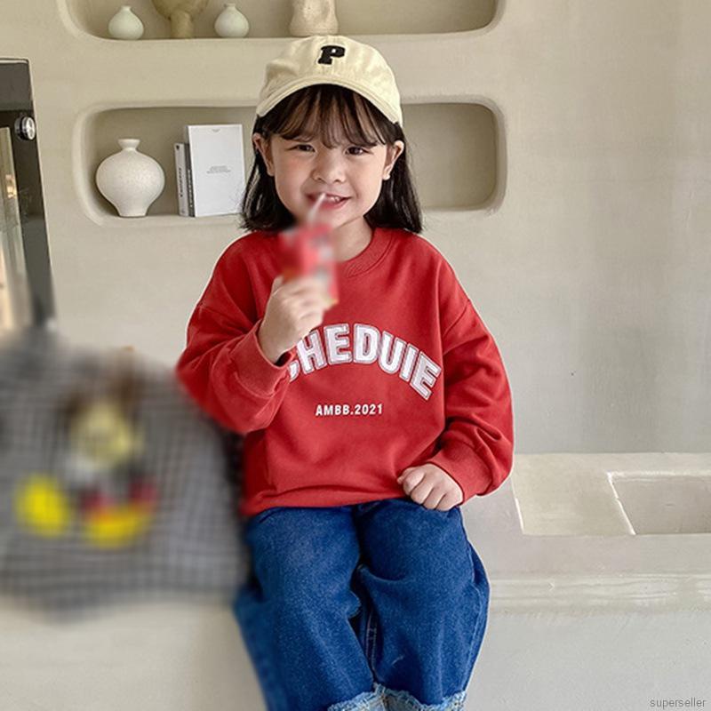 Áo Sweater Cổ Tròn Dáng Rộng Kiểu Hàn Quốc Dễ Thương Cho Bé