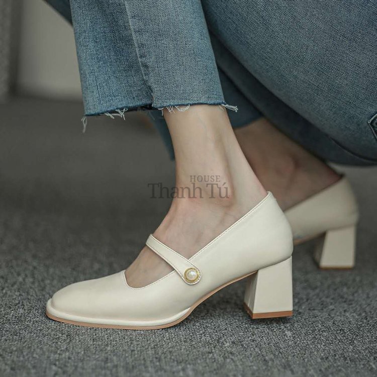 Giày Cao Gót Nữ Mary Jane Mũi Vuông Vintage Cao 5cm - GD001