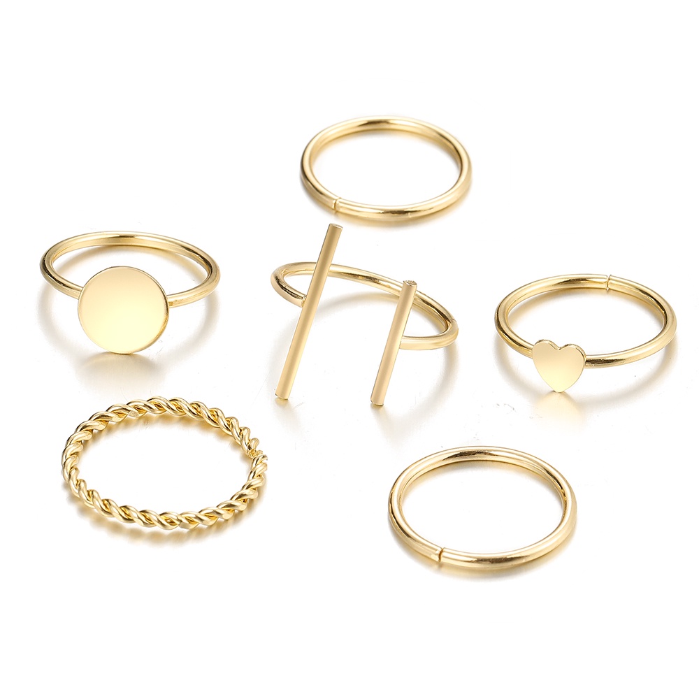 Set 6 Nhẫn Vàng Hình Trái Tim Thời Trang Cho Nữ