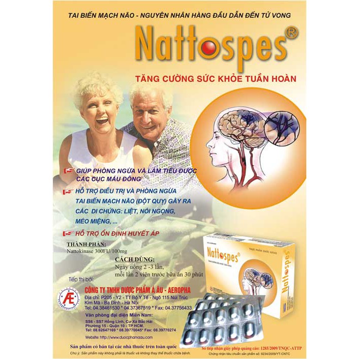 Viên uống Nattospes - Hỗ trợ phòng ngừa và điều trị tai biến mạch máu não (Hộp 30 viên)