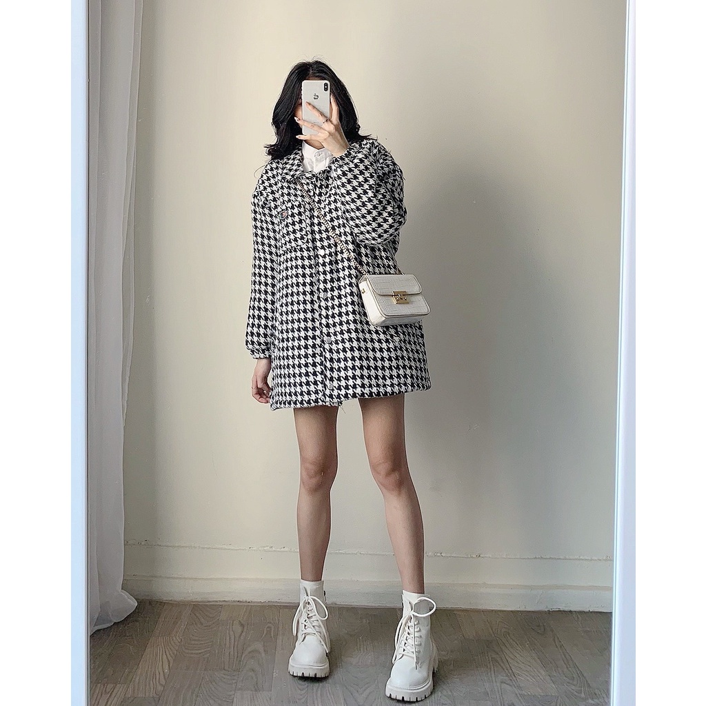 Áo khoác dạ 2 lớp hoạ tiết kẻ form rộng ulzzang - Made by Fiin