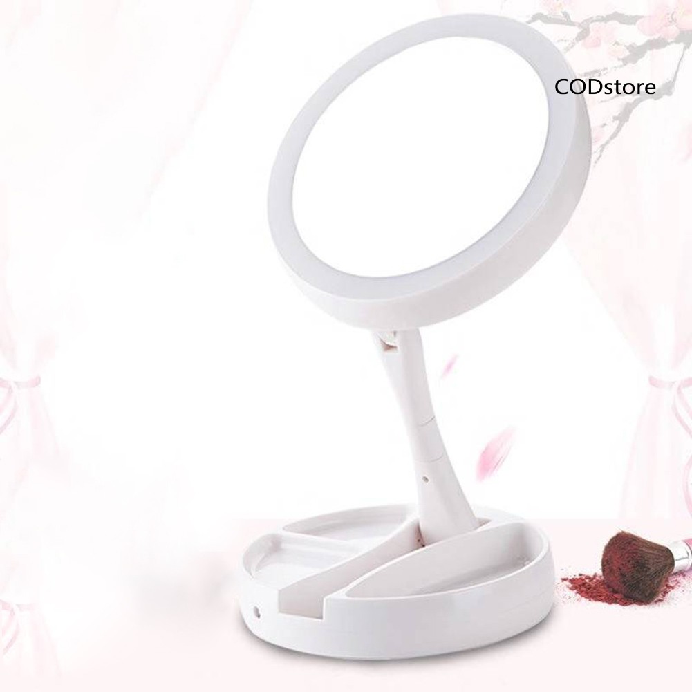 Gương Trang Điểm Gấp Gọn Xoay 360 Độ Có Đèn Led