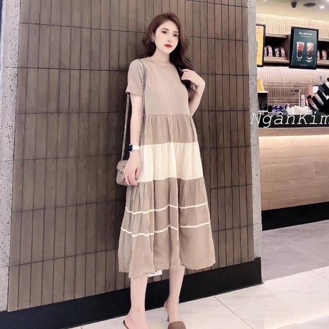 Váy bầu chất cotton dáng suông siêu xinh mặc đi làm đi tiệc V222