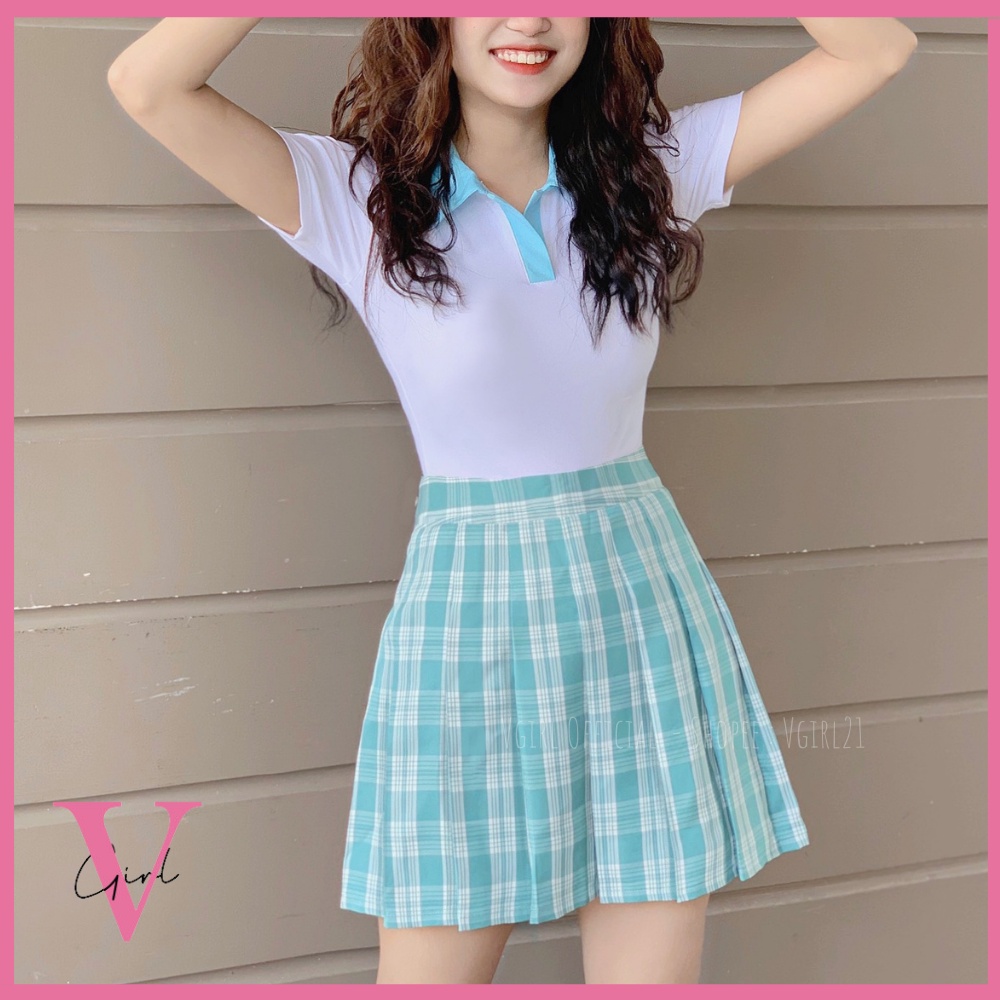 Chân váy xếp ly xoè caro nữ VGIRL lưng cao có nhiều màu dáng chữ A