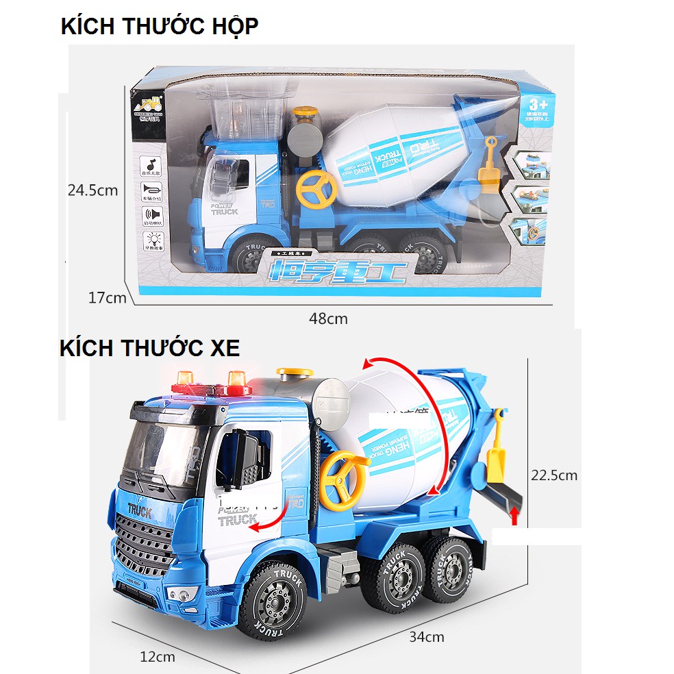 Xe chở bê tông mixer cement mô hình cỡ lớn đồ chơi trẻ em các loại - xe mô hình chạy đẩy trớn có âm thanh và đèn