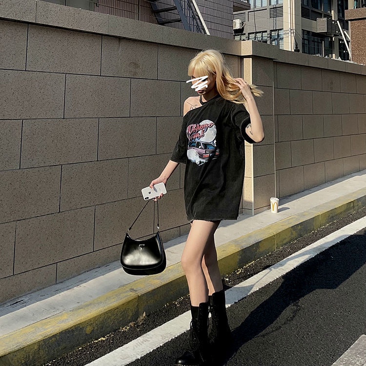 Áo Thun Cotton Dáng Suông Tay Cộc Trễ Vai Thiết Kế Ngọt Ngào Thời Trang Cho Nữ 2022